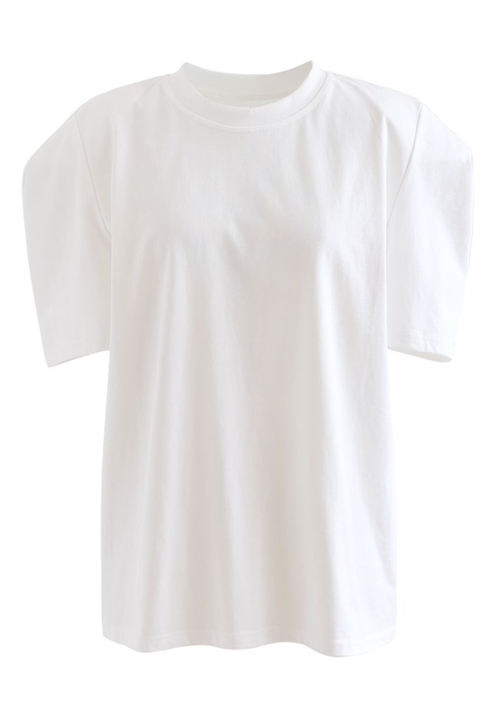 Short Sleeve Padded Shoulder Top in White