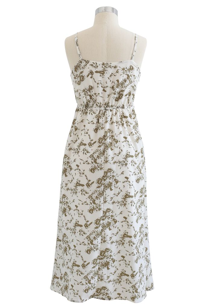 Ruched Bust Pleated Print Cami Dress in Ivory