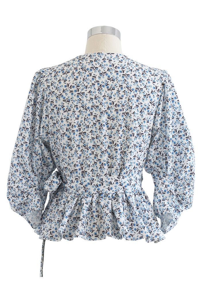 Ditsy Floral Tie Waist Ruffle Wrap Top