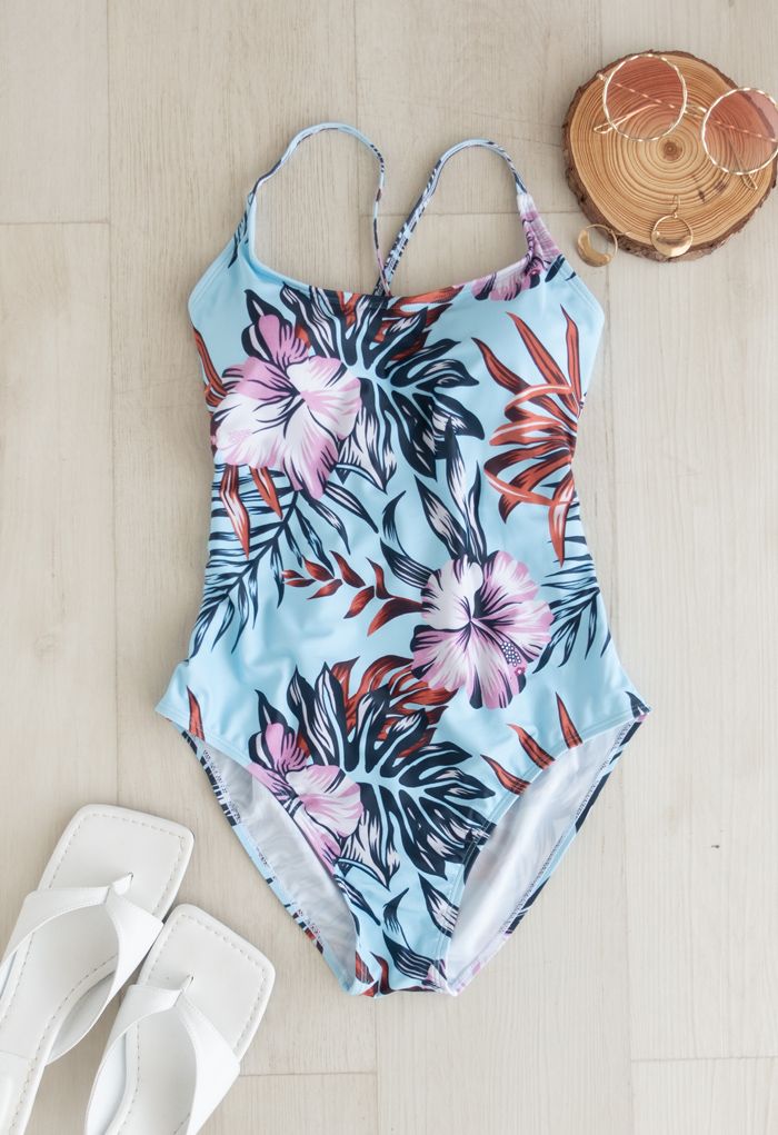 Tropical Floral Print Ruffle Cami Swimsuit for Mommy & Kids