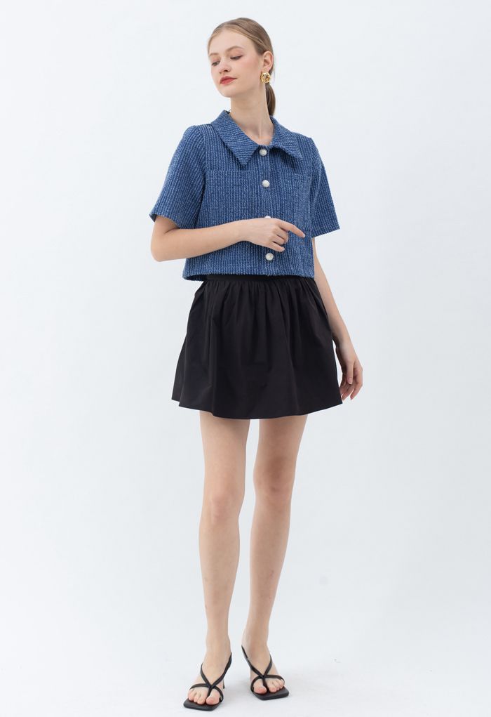 Dual Belt Trim Pleated Mini Skirt in Black