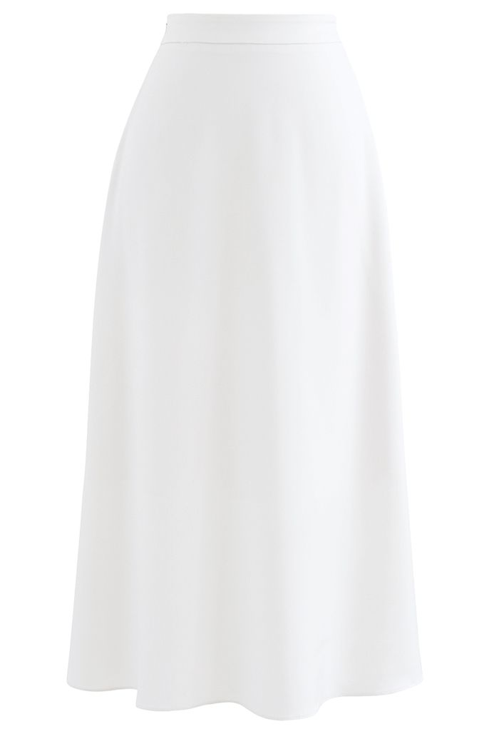 Basic Smooth A-Line Midi Skirt in White