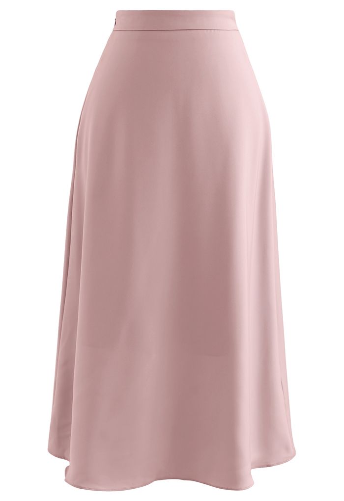 Basic Smooth A-Line Midi Skirt in Pink