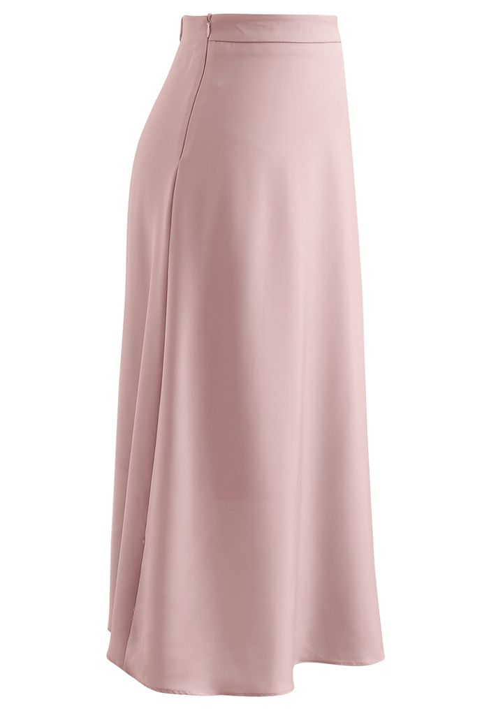Basic Smooth A-Line Midi Skirt in Pink