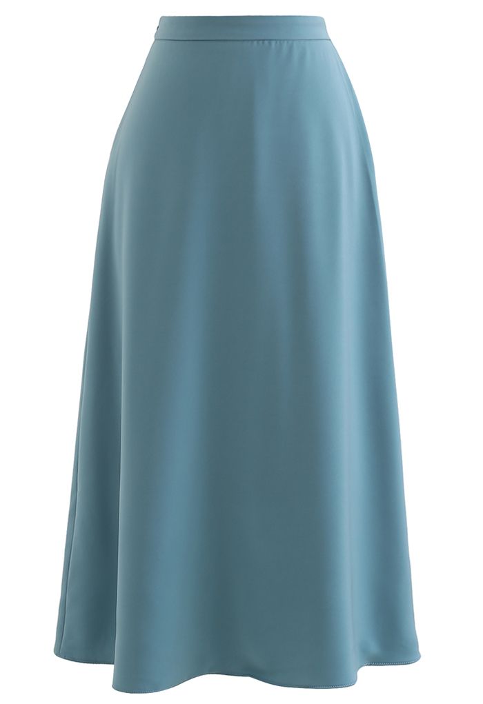 Basic Smooth A-Line Midi Skirt in Teal