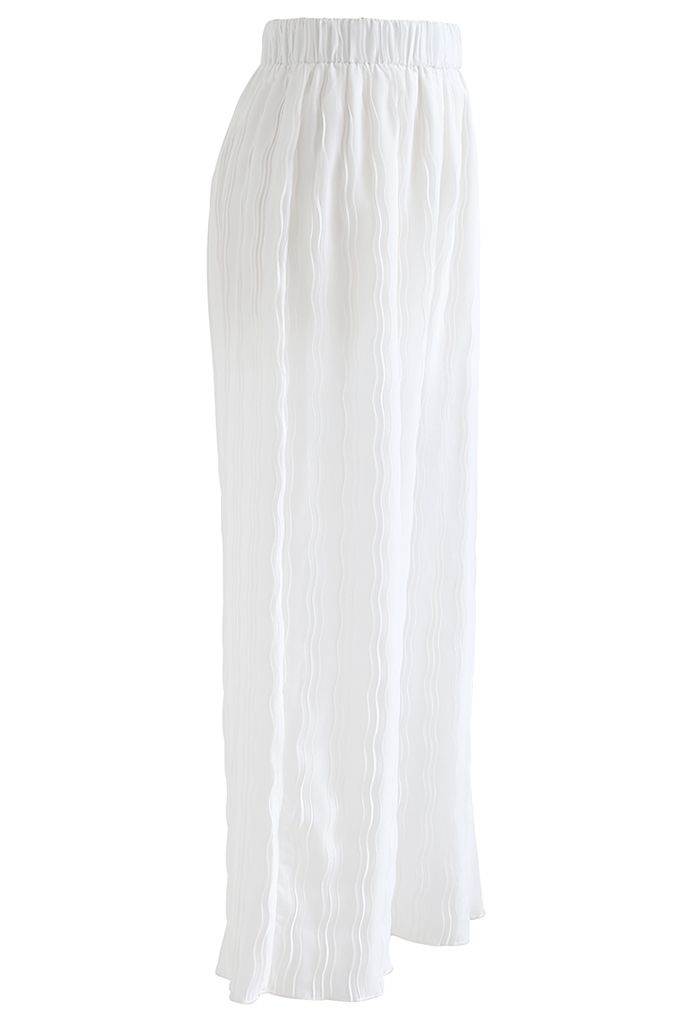Ripple Pleated Wide Leg Pants in White
