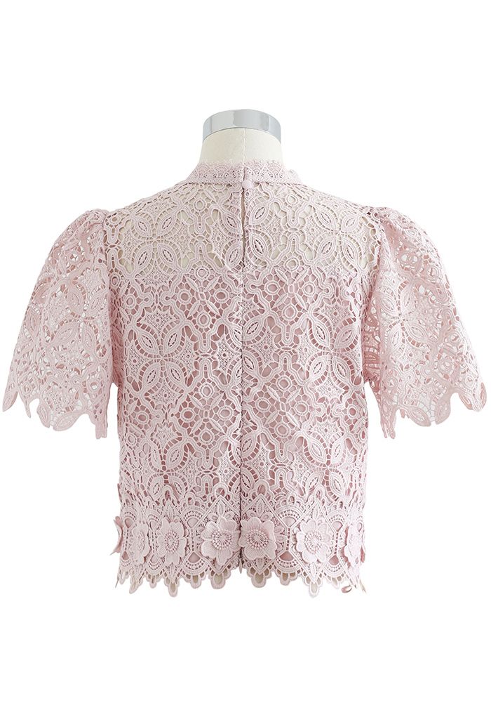 3D Flower Full Crochet Crop Top in Pink