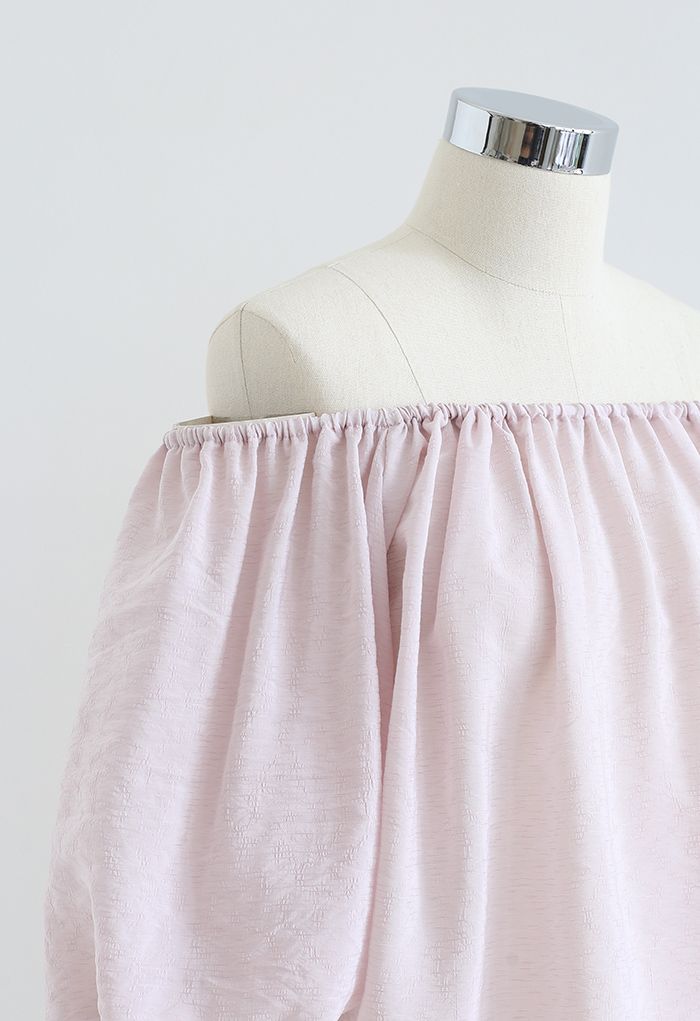 Pastel Color Bubble Sleeves Off-Shoulder Top in Light Pink
