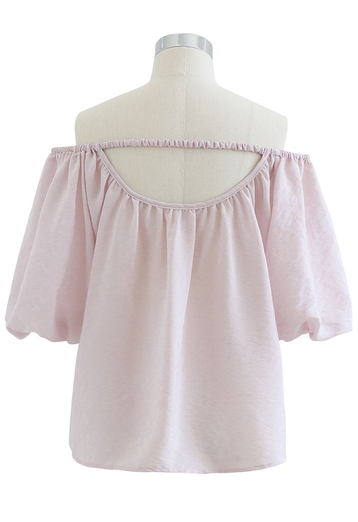 Pastel Color Bubble Sleeves Off-Shoulder Top in Light Pink