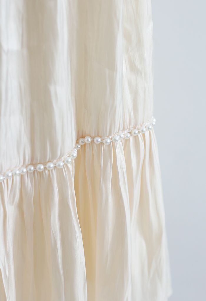 Shimmer Satin Pearly Midi Skirt in Cream