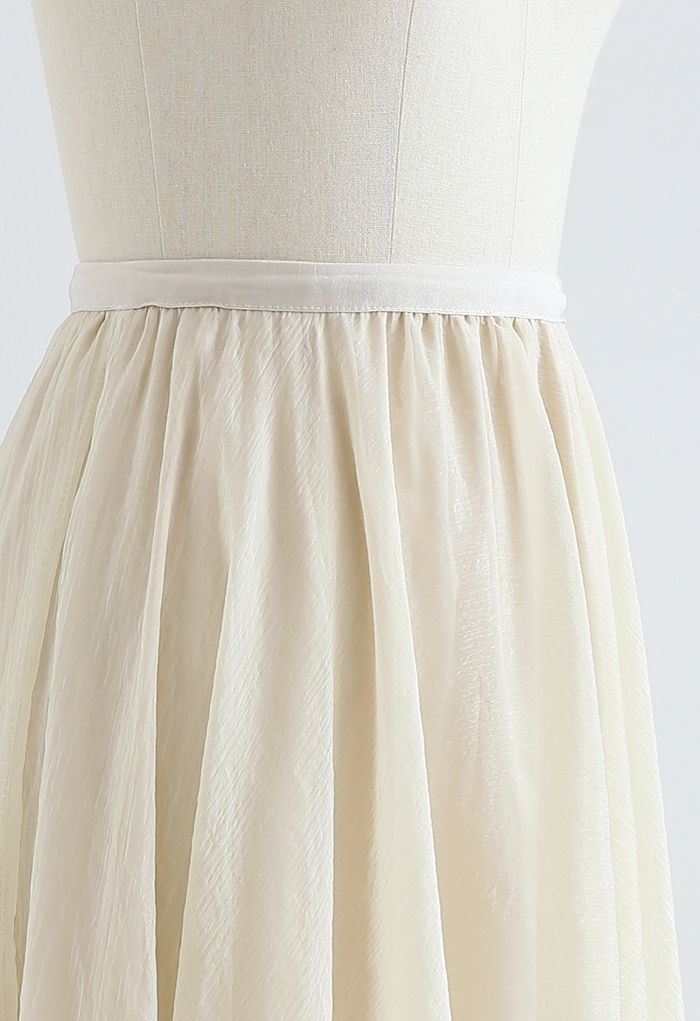 Subtle Shimmer Semi-Sheer Pleated Midi Skirt in Yellow