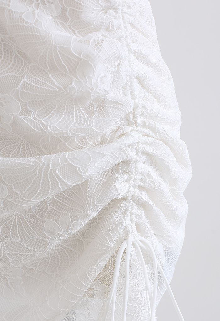 Cold-Shoulder Full Lace Frilling Dress in White