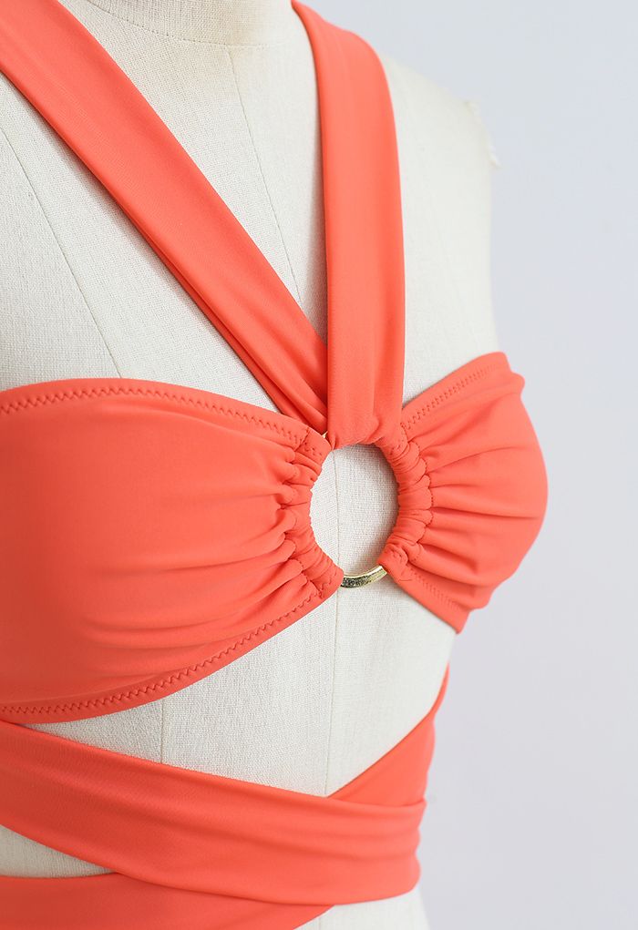 Halter Neck O-Ring Bikini Set in Orange