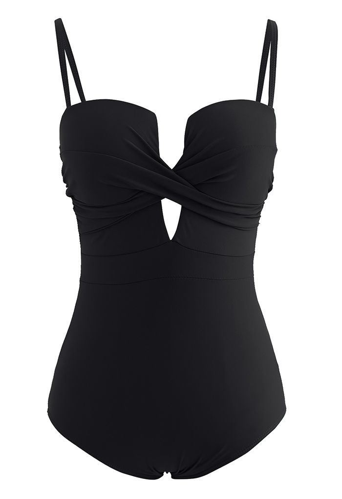 Cross Front Cami Swimsuit in Black