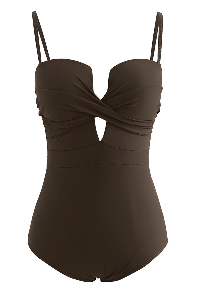 Cross Front Cami Swimsuit in Brown