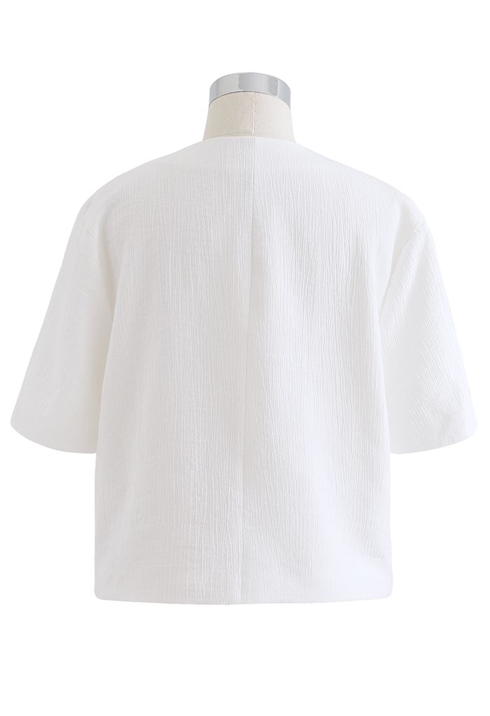 Buttoned Front Short Sleeve Crop Blazer in White