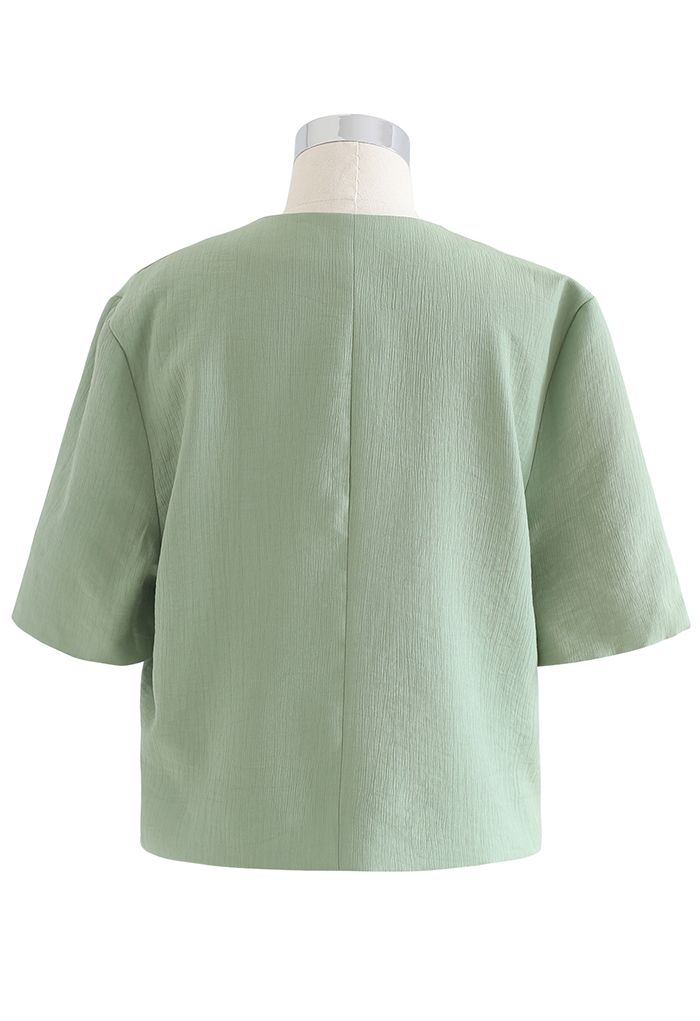 Buttoned Front Short Sleeve Crop Blazer in Green