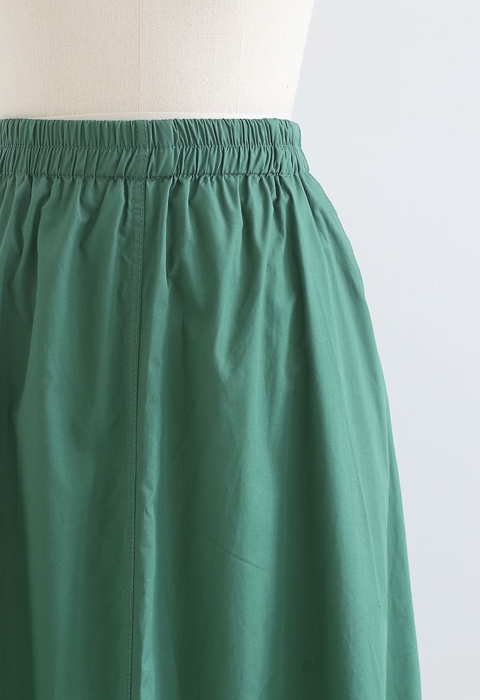 Solid Color Side Pocket Cotton Skirt in Dark Green