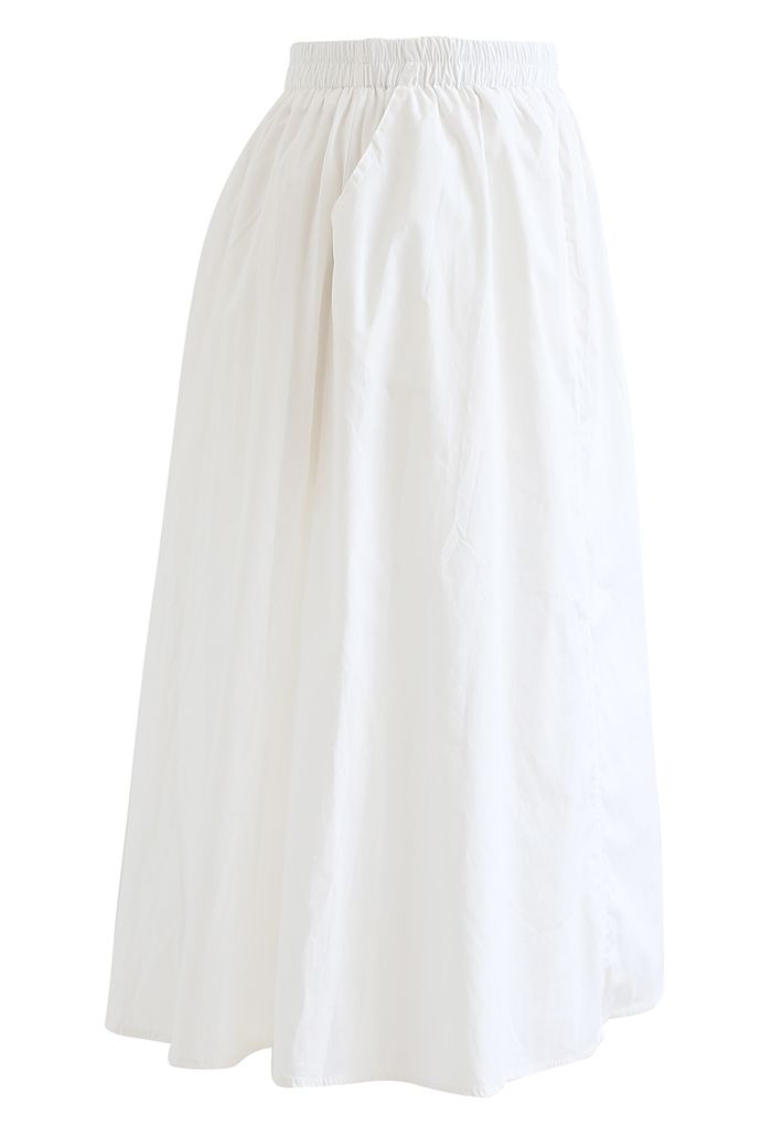 Solid Color Side Pocket Cotton Skirt in White