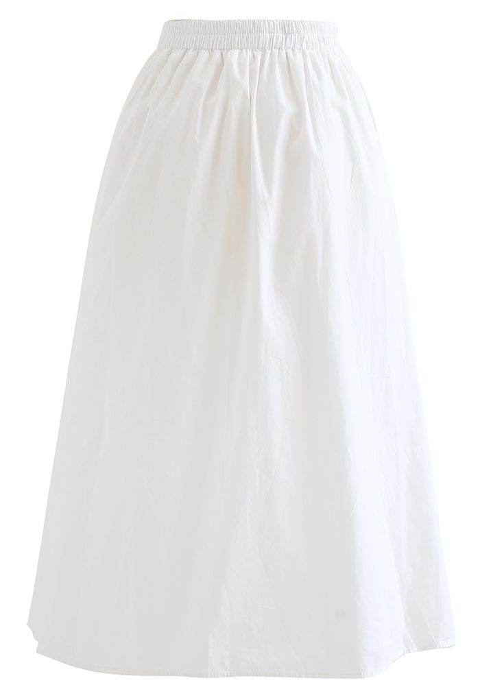 Solid Color Side Pocket Cotton Skirt in White