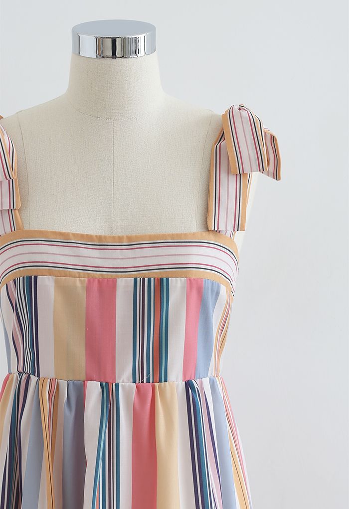 Color Block Stripe Tie-Strap Maxi Dress