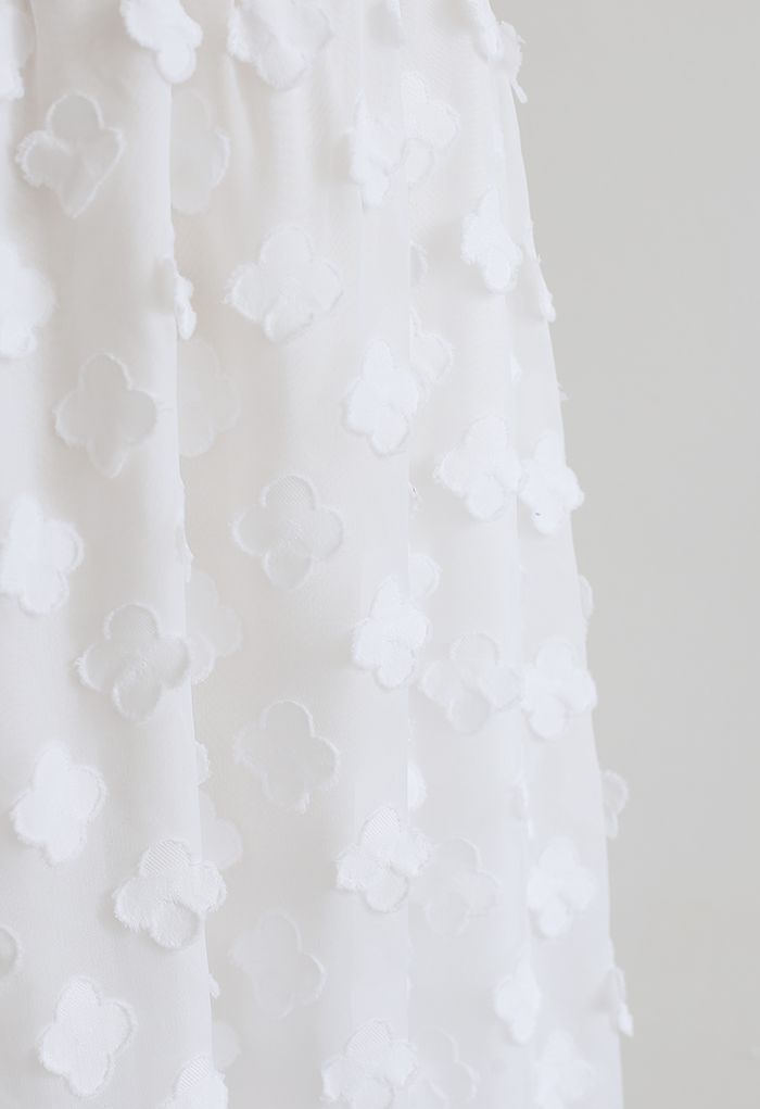 Applique Floret Mesh Cami Dress in White
