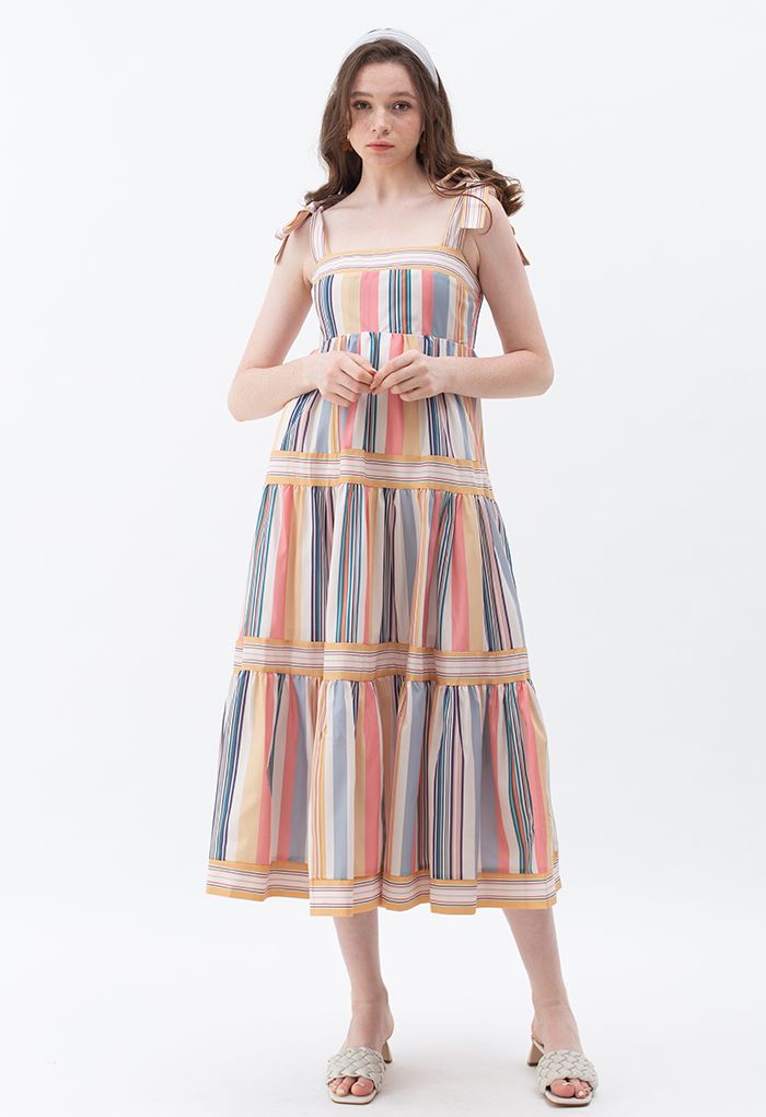 Color Block Stripe Tie-Strap Maxi Dress