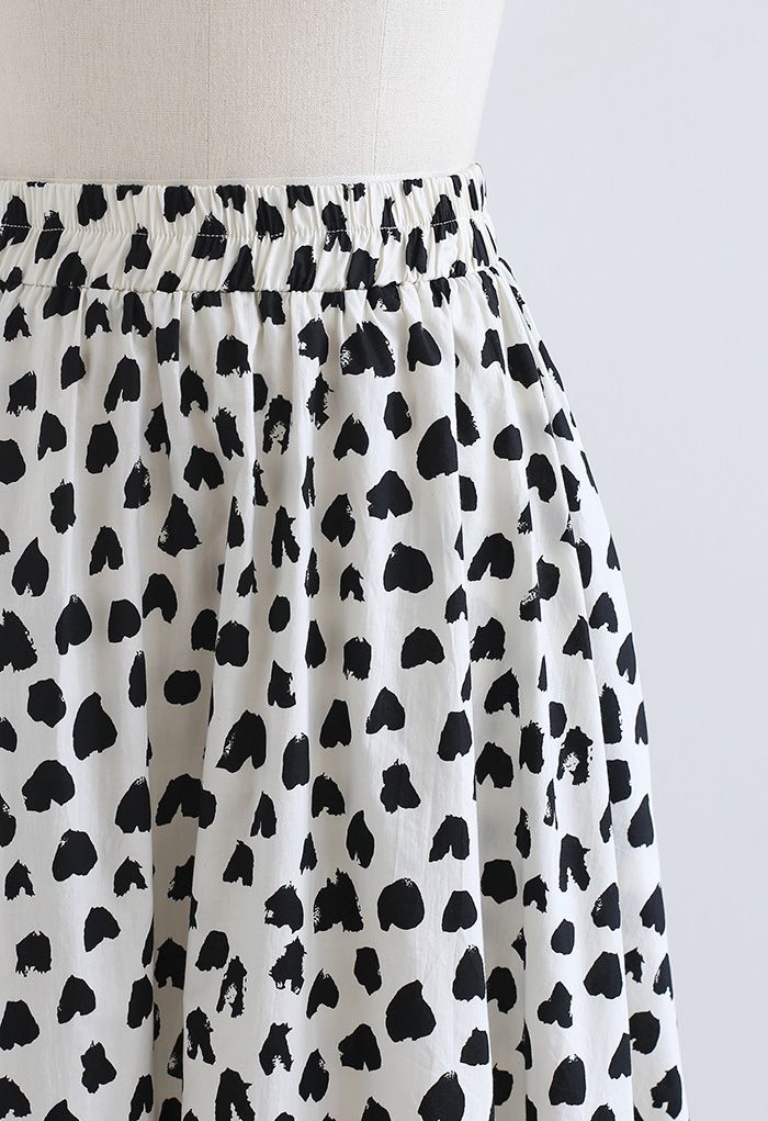 Lovely Heart Print Cotton Midi Skirt in Ivory