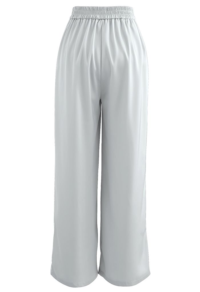 Glossy Pleated Wide Leg Pants in Light Grey
