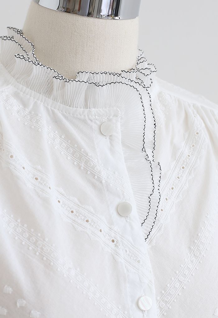 Contrast Edge Button Down Sleeveless Top in White