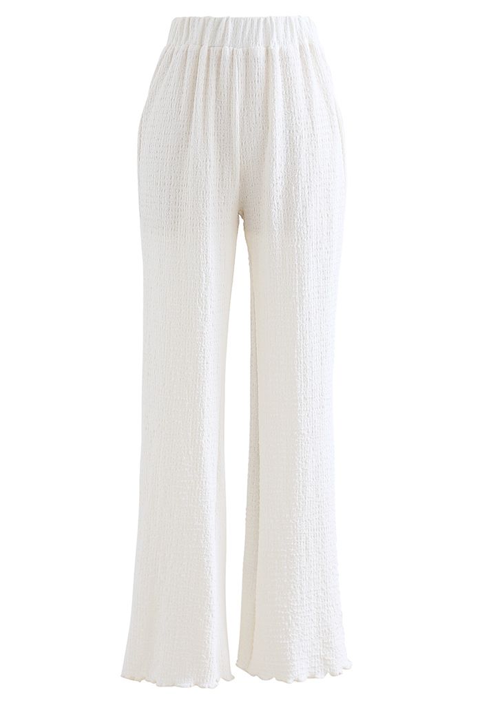 Embossed Raw-Cut Shirt and Lettuce Hem Pants Set in Ivory