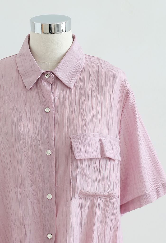 Patched Pocket Textured Shirt in Dusty Pink
