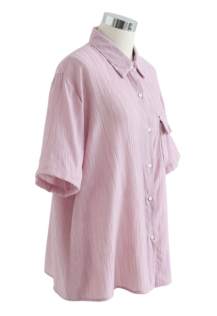 Patched Pocket Textured Shirt in Dusty Pink