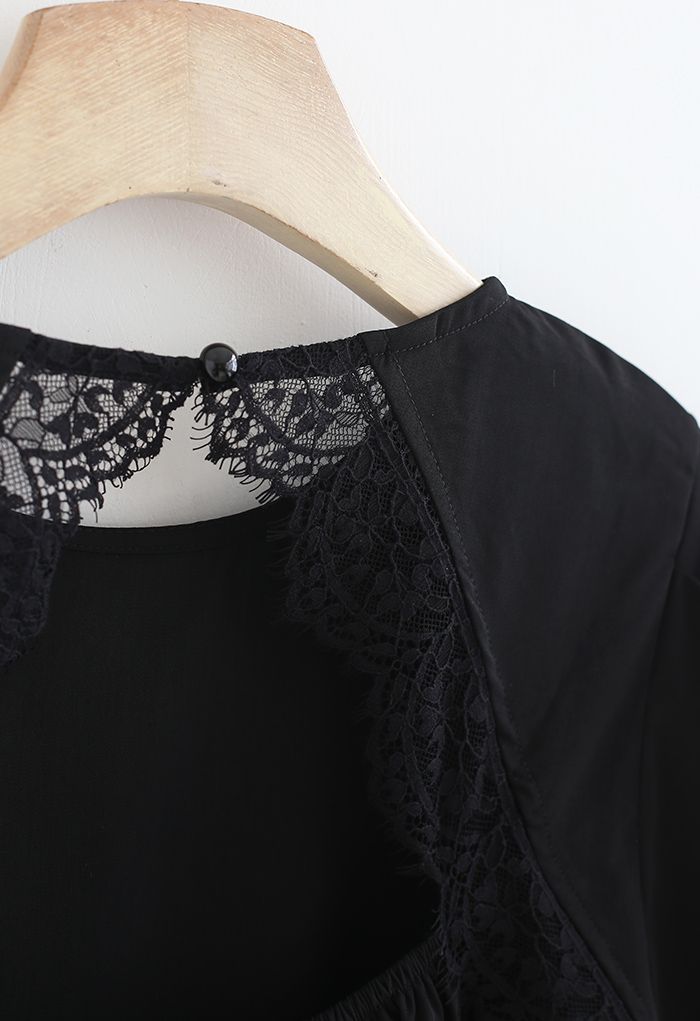 Peek-A-Boo Back Lace Inserted Top in Black