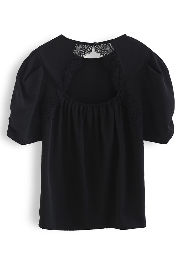 Peek-A-Boo Back Lace Inserted Top in Black