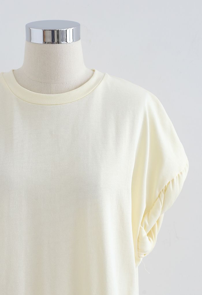Quilted Twist Cuffs Oversize Top in Light Yellow