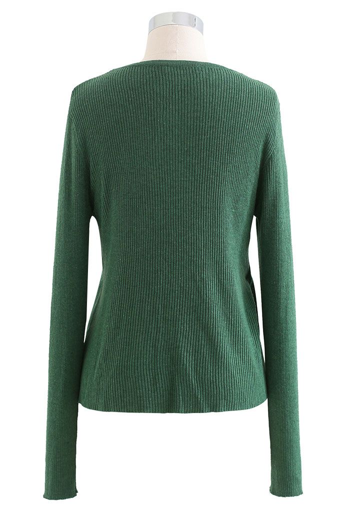 Button Wrapped Knit Top in Green