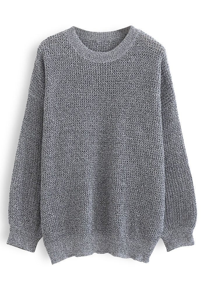 Oversize Hollow Out Knit Sweater in Grey