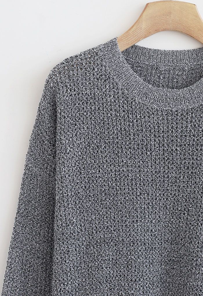 Oversize Hollow Out Knit Sweater in Grey