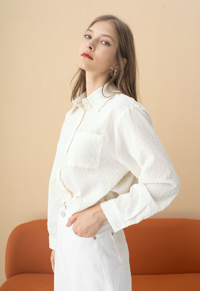 Embossed Button Down Hi-Lo Shirt in Light Yellow