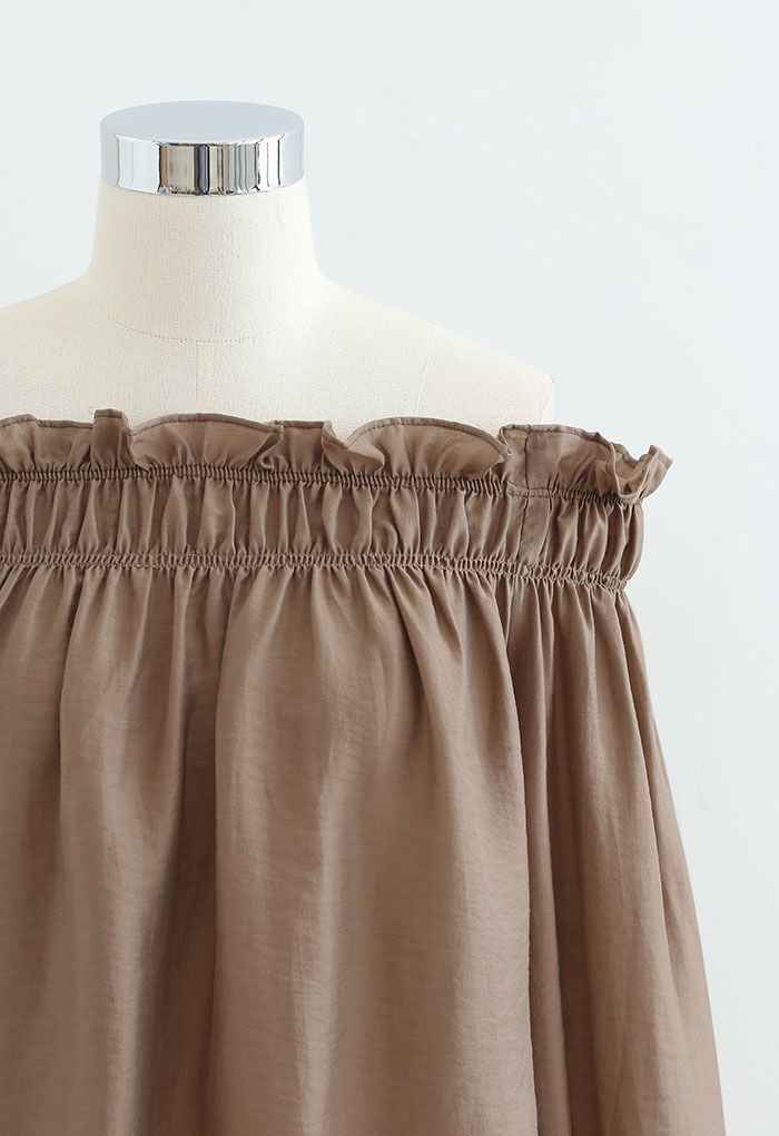 Ruffle Off-Shoulder Dolly Top in Tan