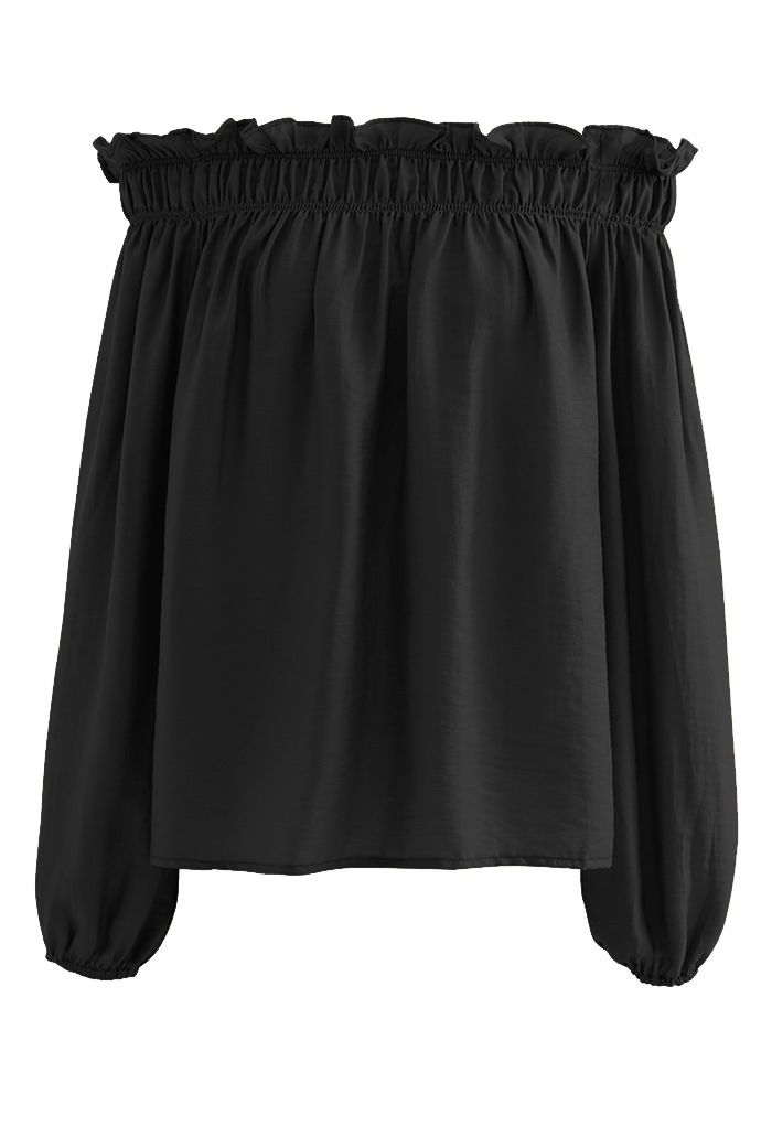 Ruffle Off-Shoulder Dolly Top in Black