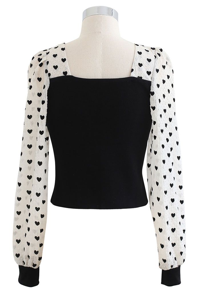 Full of Love Sheer Sleeves Fitted Crop Knit Top