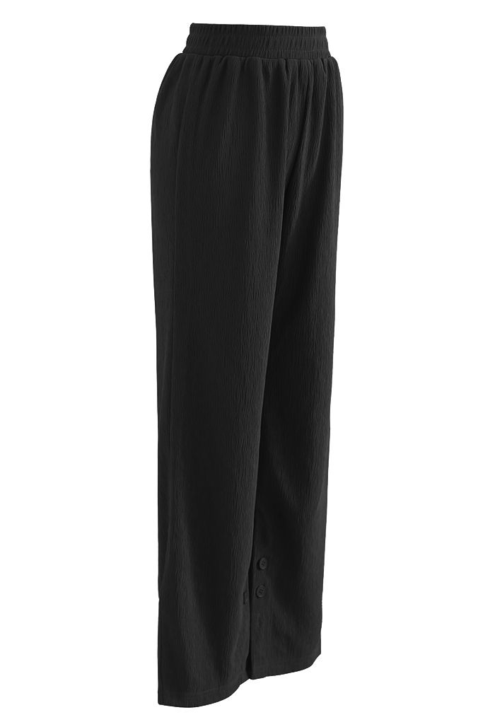 Buttoned Slit Cuffs Straight Leg Pants in Black