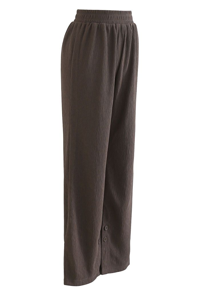 Buttoned Slit Cuffs Straight Leg Pants in Brown