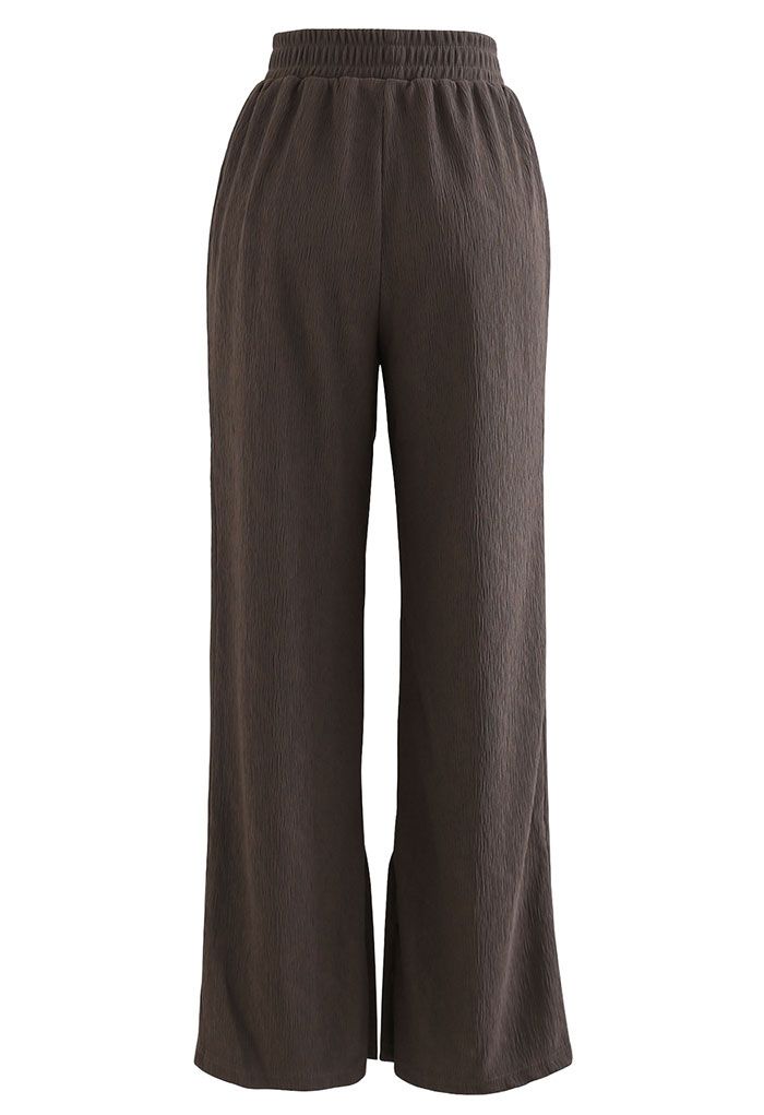 Buttoned Slit Cuffs Straight Leg Pants in Brown