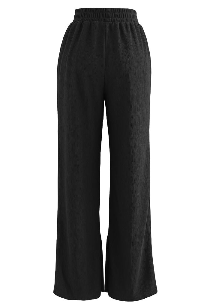 Buttoned Slit Cuffs Straight Leg Pants in Black