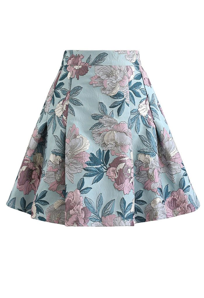 In Bloom Jacquard Flare Mini Skirt in Mint