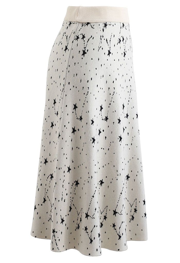 Starry Sky A-Line Knit Midi Skirt in Ivory