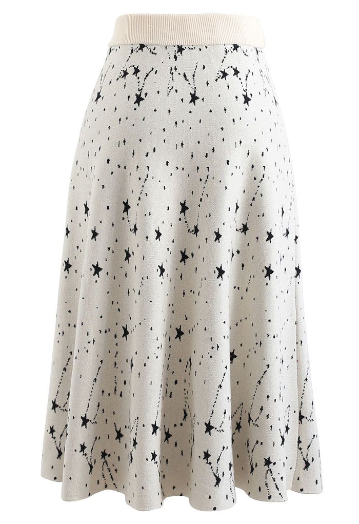 Starry Sky A-Line Knit Midi Skirt in Ivory